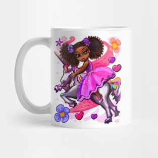 Curly hair Princess on a unicorn pony 7 - black girl with curly afro hair on a horse. Black princess Mug